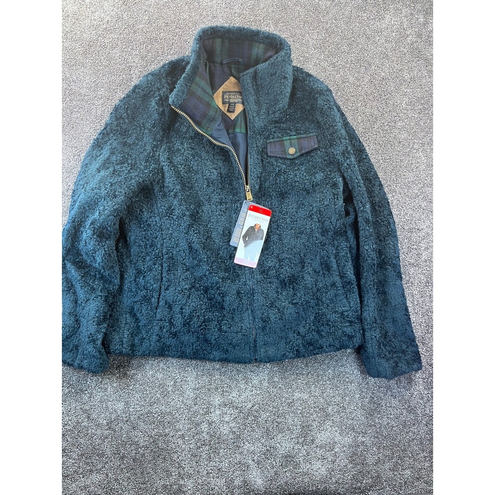 Pendleton Jacket Women's Medium Full Zip Snap Pocket Sherpa Fleece Dark Blue NWT